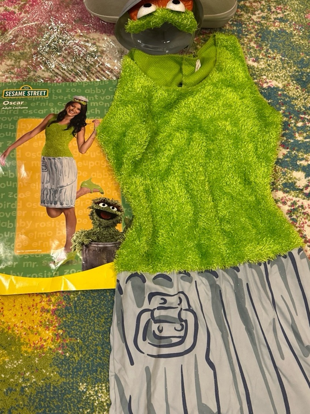 Sesame Street Oscar the Grouch Green Fuzzy Tank Dress with Trash-Print Skirt
